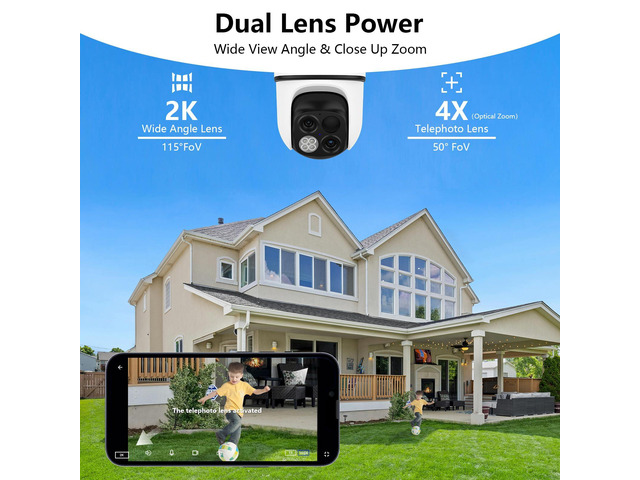 Solar Camera Outdoor Wireless-2K 360°PTZ Cameras for Home Security with ...