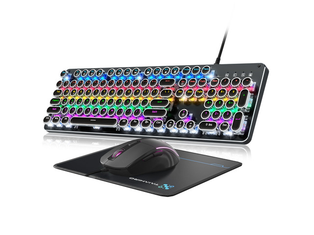 Keyboard Led Panel Typewriter Mechanical Gaming Keyboard and Mouse, Metal Panel Retro ...