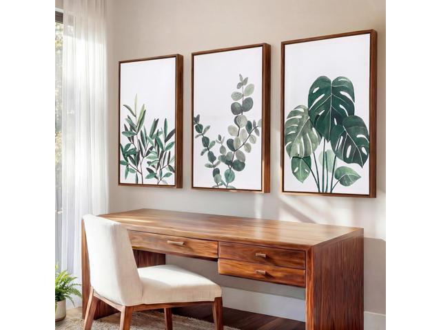 Sage Green Framed Canvas Plant Wall Art 16x24 Set of 3 Botanical Prints