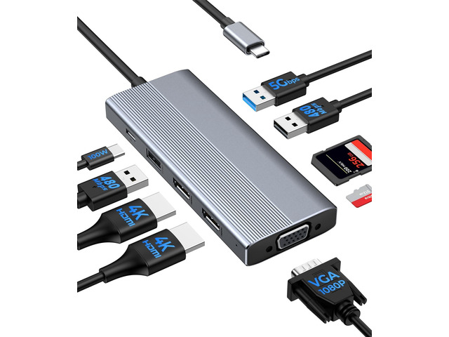 GIISSMO USB C Docking Station 3 Monitors HDMI Adapter for Dell HP ...