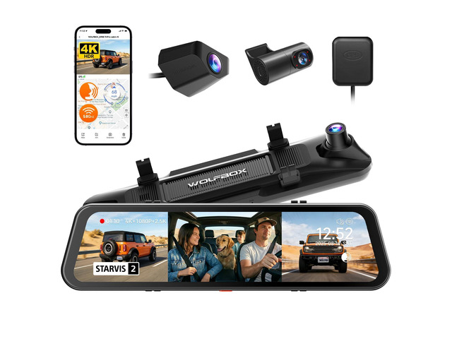 WOLFBOX G900 3 Channel 4K Mirror Dash Cam System Resolves Blind Spots