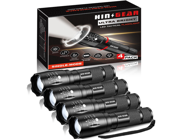 1 Mode Flashlights 4 Pack, Bright Zoomable LED Tactical Flashlight High ...