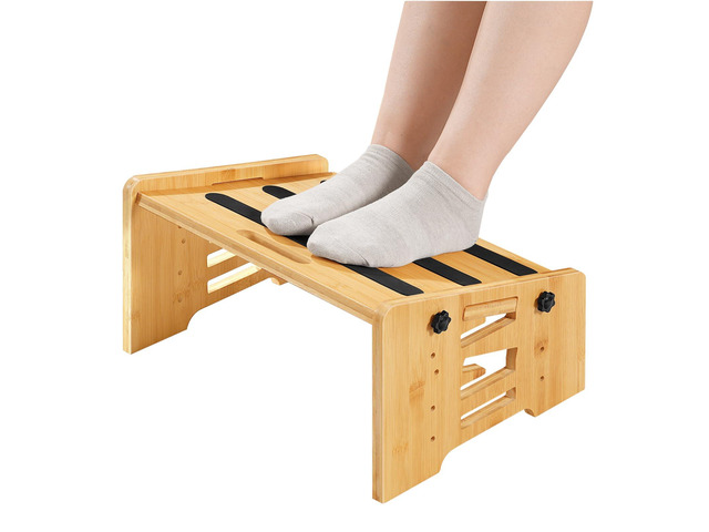 Bamboo Foot Rest, Adjustable Under Desk Footrest with 5 Height Options ...