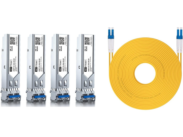 4 Pack 1G Single Mode SFP LC Module with 50m OS2 LC to LC Fiber Patch ...