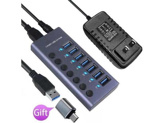 Powered USB Hub Fixes Port Shortage: 7-Port Splitter for Laptop PC