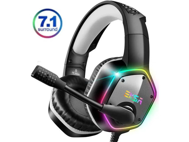 WISDUM EKSA E1000 Gaming Headset 7.1 Virtual Surround Gaming Headphones Wired USB Earphone With LED RGB Light Mic For Computer/PC/PS4 Gray/Green