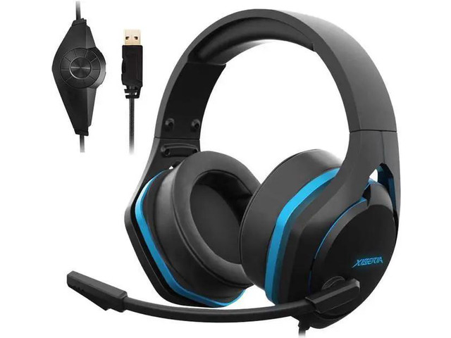 WISDUM Xiberia V22 Gaming Headset for PC- Deep Bass 3D Surround Sound- USB Headphones with Noise Cancelling Microphone RGB Lights Plug & Play for Laptops Computers