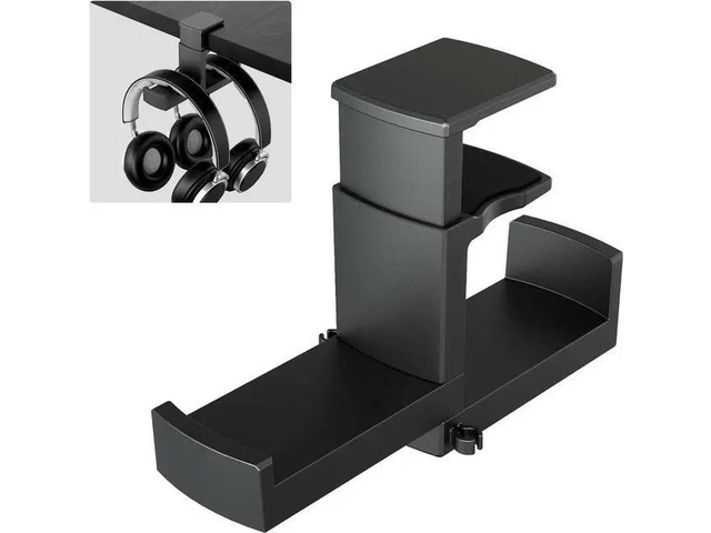 WISDUM PC Gaming Headphone Stand,Dual Headset Hanger Hook Holder with Adjustable & Rotating Arm Clamp,Under Desk Design,Universal Fit,Built in Cable Clip Organizer EURPMASK
