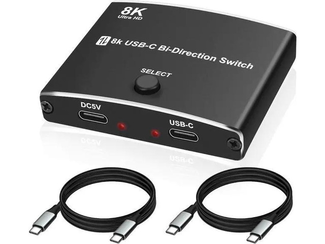 WISDUM USB C Type-C Switcher 1 in 2 out/2 in 1 out 8K@60Hz 4K@120Hz Type-C Bi-Directional Switch Selector Support 48Gbps Data Transmission with Type-C Cables for PC Monitor HDTV-1 PCS
