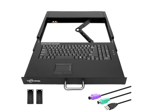 Server Keyboard Rack 1U Rackmount Keyboard with Cable Kit, PS2 and USB Compatible Industrial ...