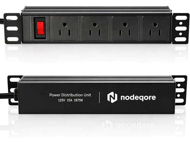 10 Inch Power Distribution Rack NodeQore 10 inch Rack PDU, 4 Rear Outlets, 1020J Surge Protection &15A ...