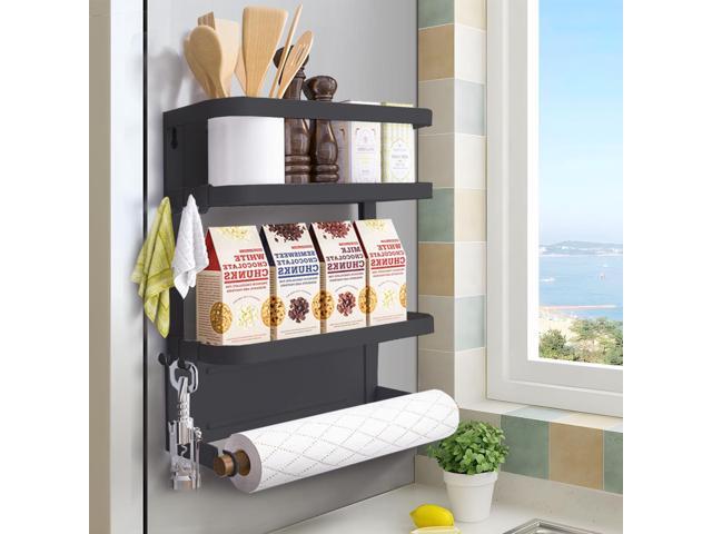 KMUZAWN Multifunctional Magnetic Spice Rack and Paper Towel Holder (Black)