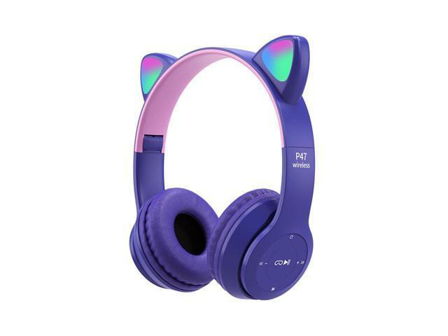 SOEWIOU Wireless Gaming Headset, Bluetooth 5.0 Foldable Wireless Gaming Headset, Cute Cat Ear LED Light Up Over-Ear Headphones, Lightweight Over-Ear Headphones(Purple)