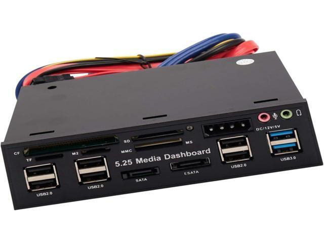 5.25 Inch USB 3.0 Hub with Card Reader for PC Front Panel - USB 3.0/2.0 Ports for Computer Case Optical Drive Bay
