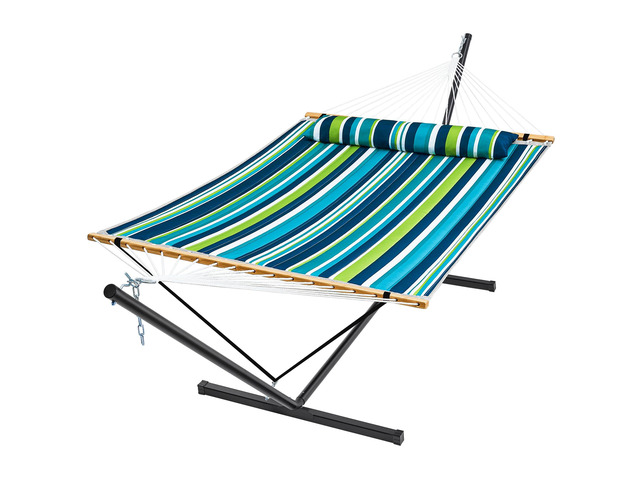 Outdoor Hammock with Stand for 2 Person Quilted Backyard Lounge Bed