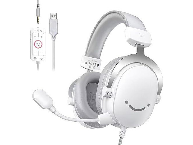 USB PC Gaming Headset with 3.5mm Audio Jack, Detachable Microphone, 7.1 Surround Sound, Volume Control, Streaming Over-Ear Wired Headphones for Computer, PS5, Controller, Xbox-H9 White
