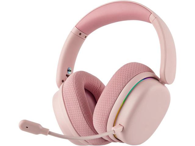 G7 Pro Wireless Gaming Headset, Dual Mode BT5.3 & 2.4GHz | 7.1 Surround Sound, 80+ Hour Battery, RGB Light, with Noise Canceling Mic for PS5, PS4, Switch, PC (Pink)