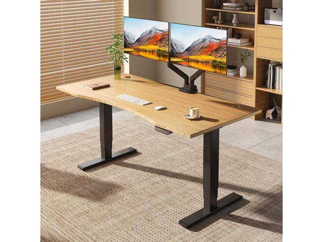 Dual Motor Bamboo Standing Desk 3 Stage Height Adjustable 330lbs Max