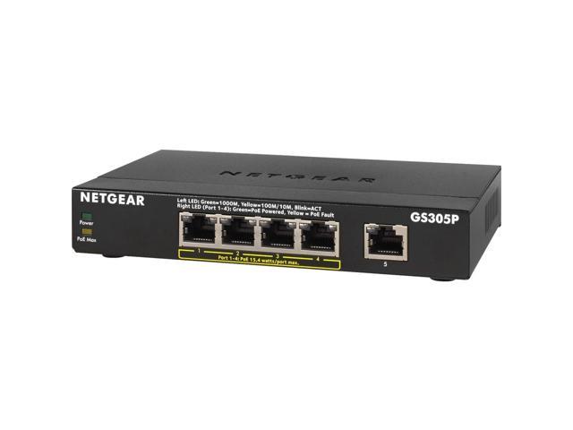 GS305P NETGEAR 5-Port Gigabit Ethernet Unmanaged PoE Switch - with 4 x PoE+ @ 63W Desktop or Wall Mount Renewed