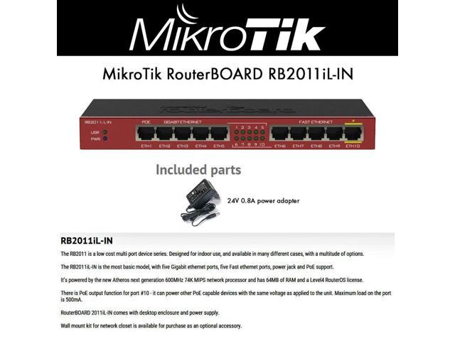 MikroTik - RB2011IL-IN - RouterBOARD RB2011iL-IN Router - 10 Ports - PoE Ports - Gigabit Ethernet - Desktop