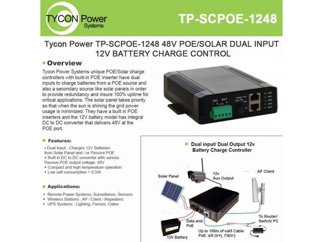 Tycon Power TP-SCPOE-1248 POE/SOLAR DUAL INPUT 12V BATTERY CHARGE CONTROL