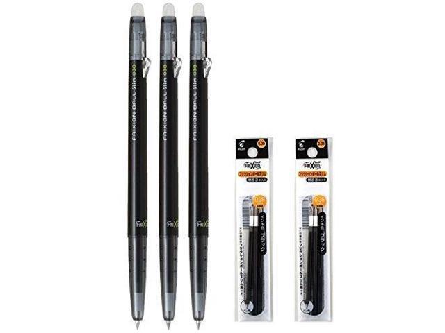 Pilot Frixion Ball Slim 038 Retractable Erasable Gel Ink Pen Extra Fine Point 0 38mm Black Ink 3 Pens 6 Refills Value Set Newegg Com