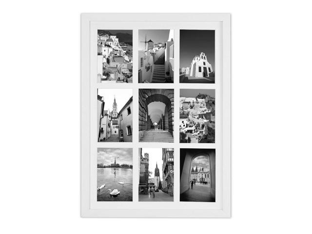 Golden State Art 13 6x19 7 White Wood Collage Frame For 9 4x6 With Real Glass And Mat Newegg Com