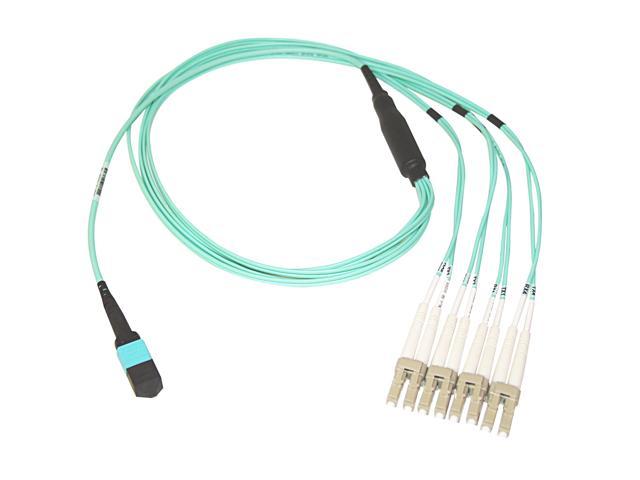 Plenum Fiber Optic Cable, 40 Gigabit Ethernet QSFP 40GBase-SR4 to MTP(MPO)/ LC (4 Duplex LC) 24 inch Breakout Cable, OM3, 50/125, meter
