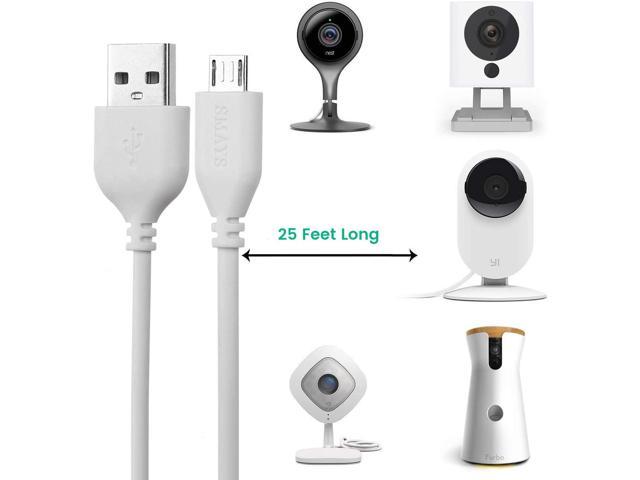 White SMAYS SMAYS-4-PACK-25FT-CABLE 4-Pack 25ft Security Camera Micro USB Extension Cable Compatible Wyze Cam Pan YI Home Camera 