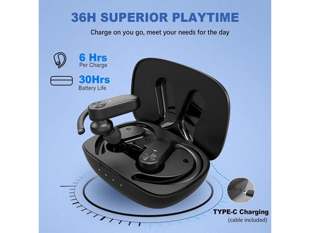 Hi-Fi Sound Over Ear Buds with Earhooks BEBEN Wireless Earbuds Waterproof Running Headphones for Gym Yoga Workout 36H Playtime Bluetooth Headphones with Mics and Charging Case for iPhone Android 