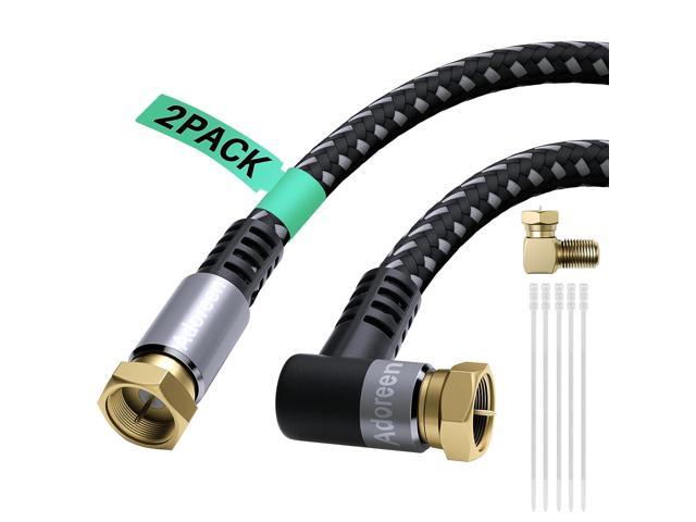 ,Nylon Braided,Gold Plated-with a 90 Degree Male to Female Adapter and 15pcs Ties RG6 Coaxial Cable 8 Feet/2 Pack 90 Angled to Straight Male F Type,Adoreen Quad Shielded Coax Cable 1.5ft to 100ft 