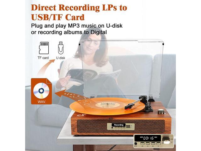 Vinyl Record Player With Built In Speakers Usb Recording 3 Speed Belt Driven Vintage Turntable Bluetooth Record Player For Vinyl Phonograph Sound Rca Line Out Aux In Brown Upgraded Size Newegg Com