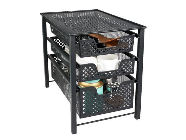 Stackable 3 Tier Organizer Baskets With Mesh Sliding Drawers