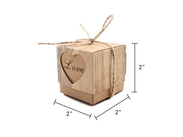 VGOODALL Rustic Candy Boxes,100pcs Wedding Favor Boxes,Love Kraft Bonbonniere Paper Boxes with Burlap Jute Twine for Bridal Shower Wedding Birthday Party Rustic Wedding