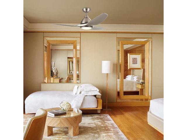 52 Contemporary Brushed Nickel Ceiling Fan White Glass Led Light
