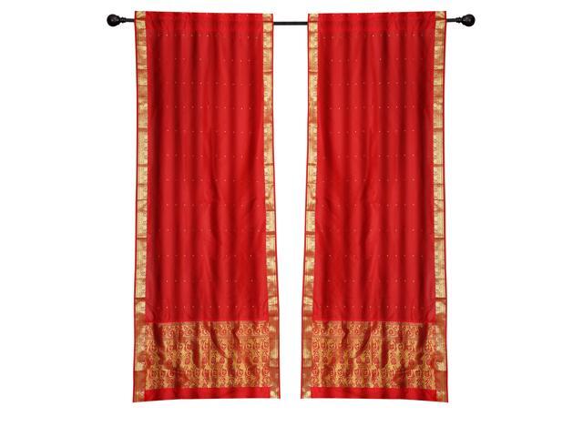 2 Boho Red Indian Sari Curtains Rod Pocket Window Panels Drapes