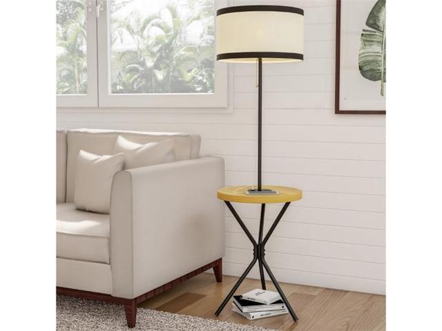 Lavish Home 72 Lmpwt 3 Floor Lamp End Table Mid Century Modern Side With Drum Shape Shade Light Brown Black Off White Newegg Com