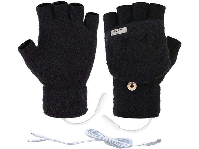 USB Heated Gloves Mitten Winter Warm Laptop Gloves for Women Men Full & Half Hands Heated Fingerless Heating Knitting Hands Warmer Women Dark Red 