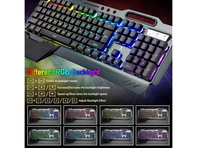  Wireless Gaming Keyboard and Mouse with Rainbow LED 16RGB  Backlit Rechargeable 4800mAh Battery Metal Panel Mechanical Ergonomic Feel  Waterproof Dustproof 7 Color Mute Mice for Laptop PC Gamer(Black) : Video  Games