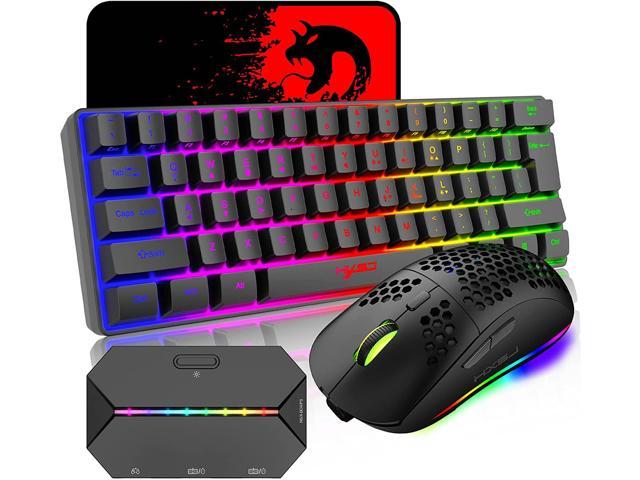 4 1 Wireless Gaming Keyboard Mouse and Converter with RGB Mini 61Key Ergonomic Honeycomb