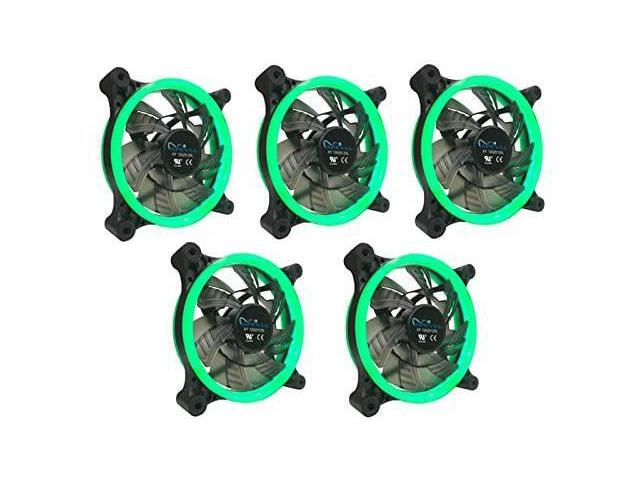 APEVIA 512L-CGN 120mm Silent Dual Rings Green LED Fan with 32 x LEDs & 8 x Anti-Vibration Rubber Pads (5 Pk)