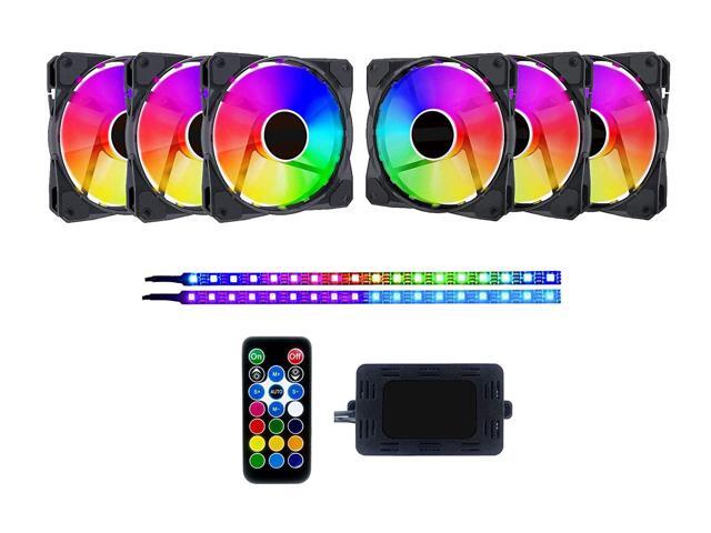 Apevia FB6P2-RGB Frostblade 120mm Silent Addressable RGB Color Changing LED Fan with Remote Control, 16x LEDs & 8X Anti-Vibration Rubber Pads w/ 2 Magnetic Addressable LED Strips (6+2-pk)