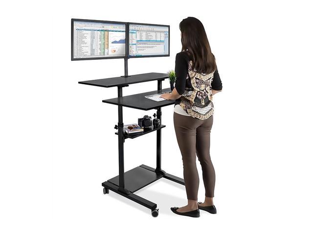 Mount-It! Black Mobile Gaming Standing Desk with Dual Monitor 