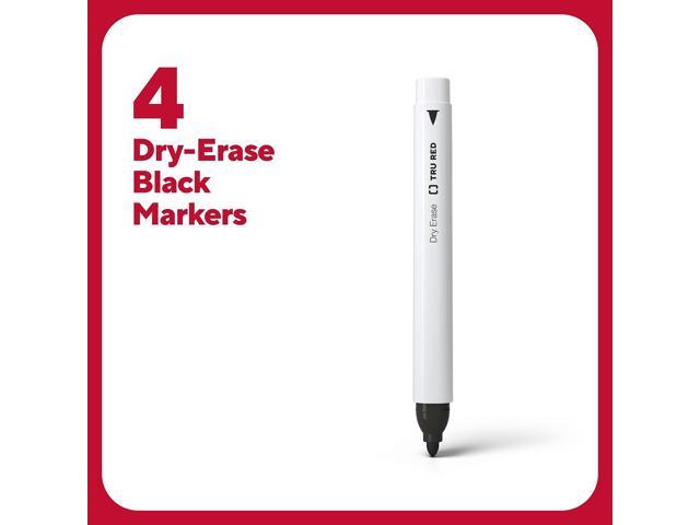 Tru Red Pen Style Dry Erase Marker, Fine Bullet Tip, Black, 4/Pack