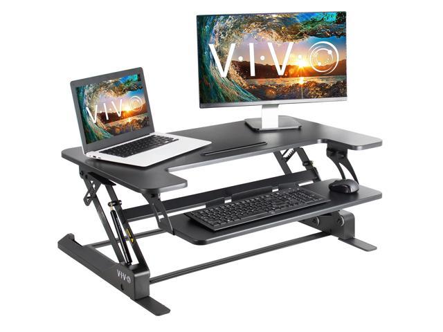 VIVO Height Adjustable Standing Desk Monitor Riser Gas Spring | Black Tabletop Sit to Stand Workstation (DESK-V000B)