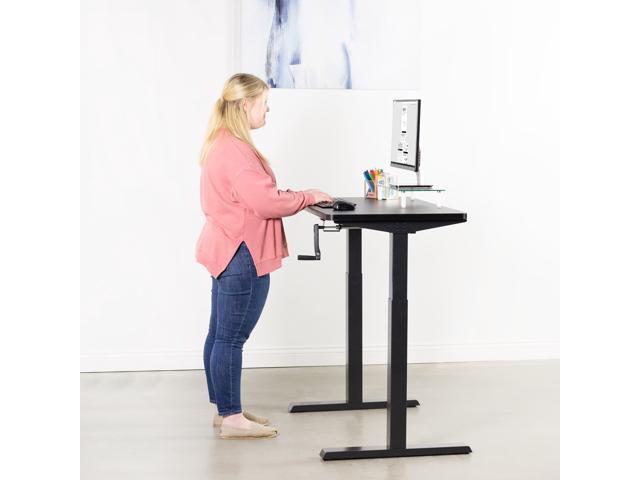Black Frame VIVO Manual Height Adjustable 43 x 24 inch Stand Up Desk Black Solid One-Piece Table Top Standing Workstation with Hand Crank DESK-KIT-CB4B 