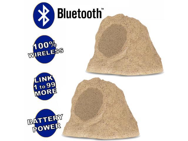 Photo 1 of Theater Solutions Fully Wireless 200 Watt Rechargeable Battery Bluetooth 6.5" Rock Speaker Pair Sandstone Link Up To 99 Speakers Wirelessly