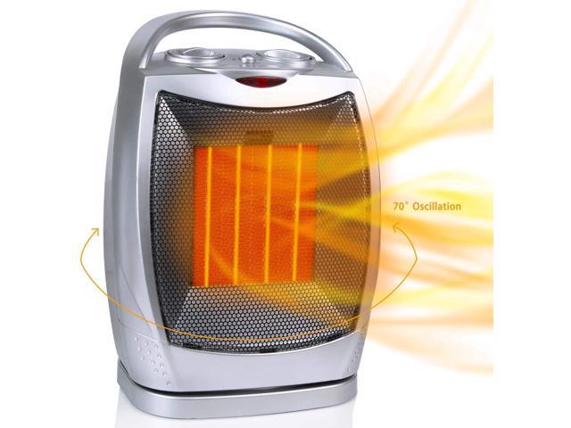 Space Heater 1500W Ceramic Portable Personal Quick Heat-up Oscillating PTC Mini Table Fan with Overheat & Tip-Over Protection for Home Indoor and Office Desktop Electric Heater SILVER 