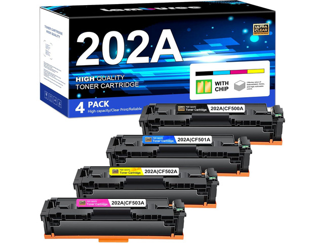 2o2a Toner Printer 202A Toner Cartridges 4 Pack (with Chip) Replacement for HP 202A CF500A ...