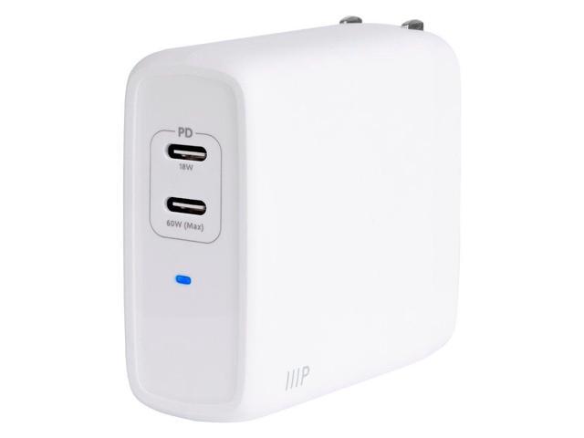 Photo 1 of Monoprice USB-C Charger, 68W 2-port PD GaN Technology Wall Charger White, for MacBook Pro/Air, iPad Pro, iPhone 12/11/Pro/Max/XR/XS/X, Pixel, Galaxy